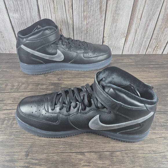Nike Air Force 1 Mid Premium Black Metallic Silver Men\'s Sz 14 Shoes DX3061-001 main image 3